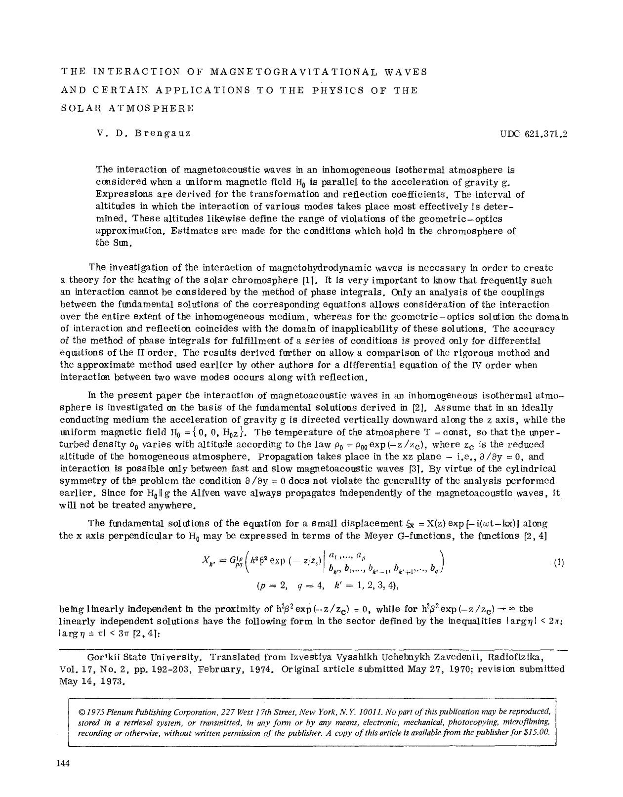 The interaction of magnetogravitational waves and certain applications to the physics of the solar atmosphere by Unknown