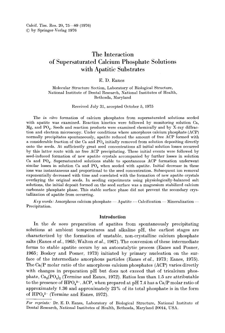 The interaction of supersaturated calcium phosphate solutions with apatitic substrates by Unknown