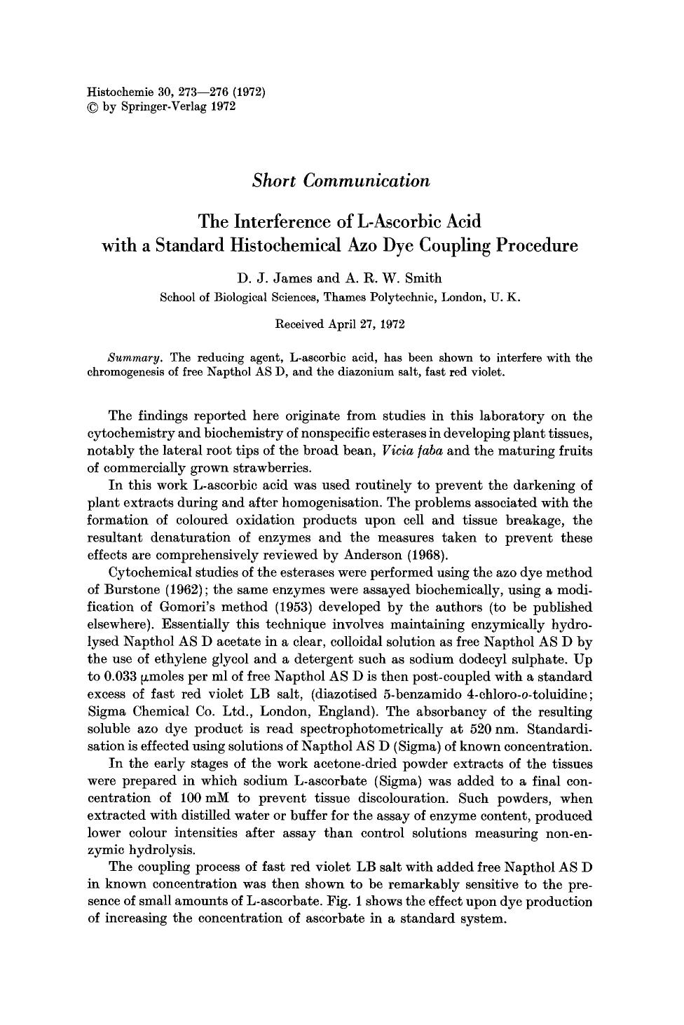 The interference of L-ascorbic acid with a standard histochemical azo dye coupling procedure by Unknown