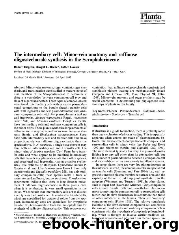 The intermediary cell: Minor-vein anatomy and raffinose oligosaccharide synthesis in the Scrophulariaceae by Unknown