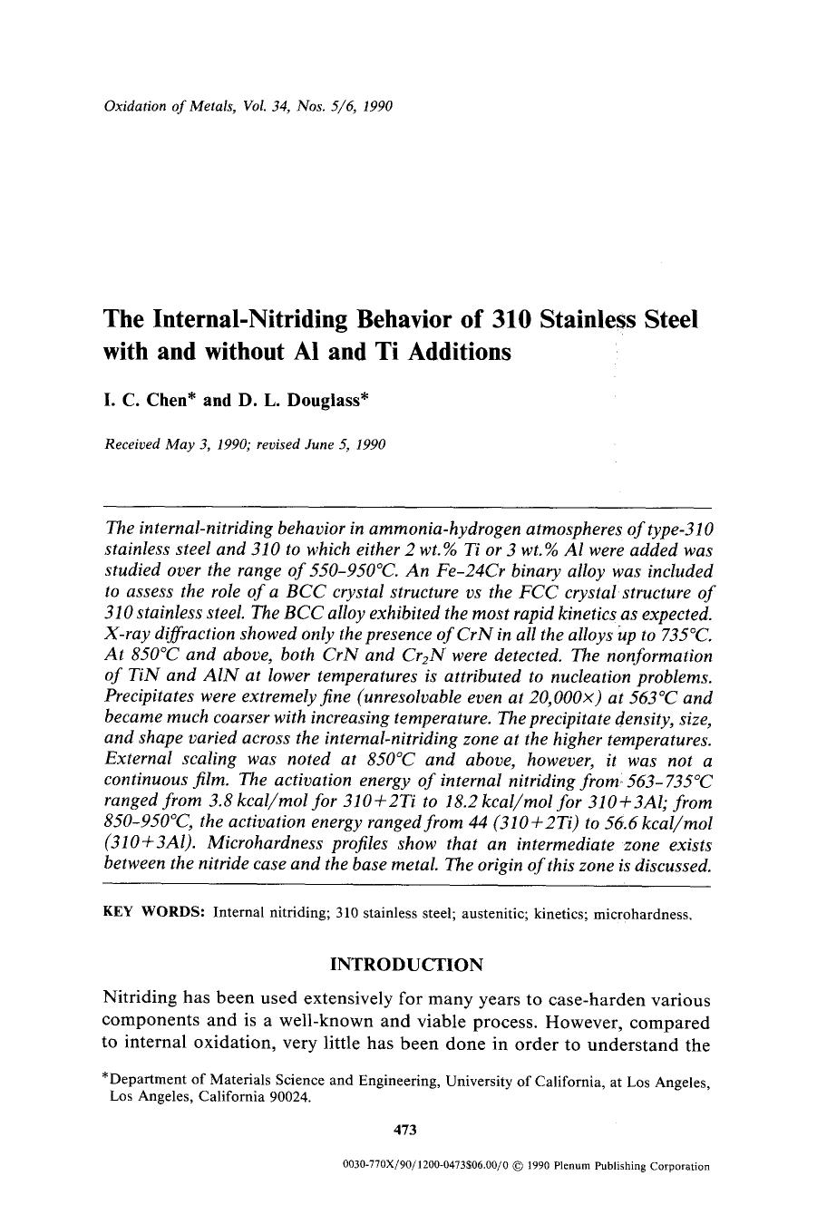 The internal-nitriding behavior of 310 stainless steel with and without Al and Ti additions by Unknown