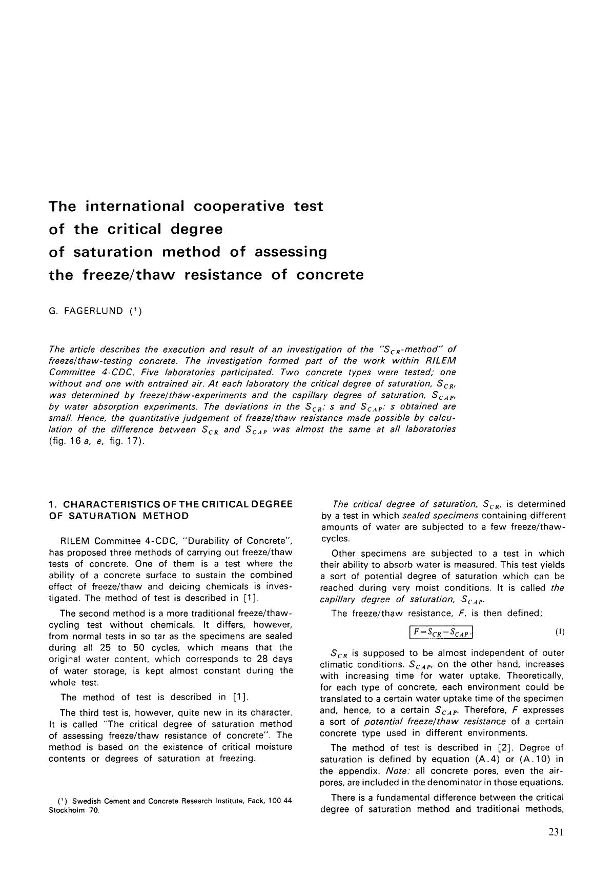 The international cooperative test of the critical degree of saturation method of assessing the freezethaw resistance of concrete by Unknown