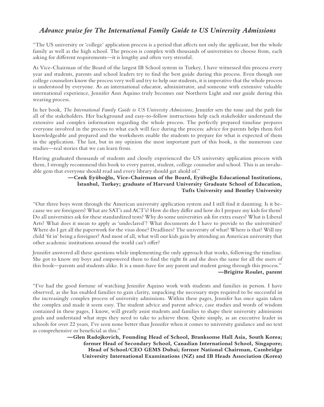 The international family guide to US university admissions by Aquino Jennifer Ann