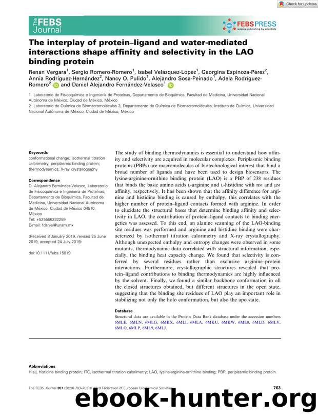 The interplay of proteinâligand and waterâmediated interactions shape affinity and selectivity in the LAO binding protein by Unknown