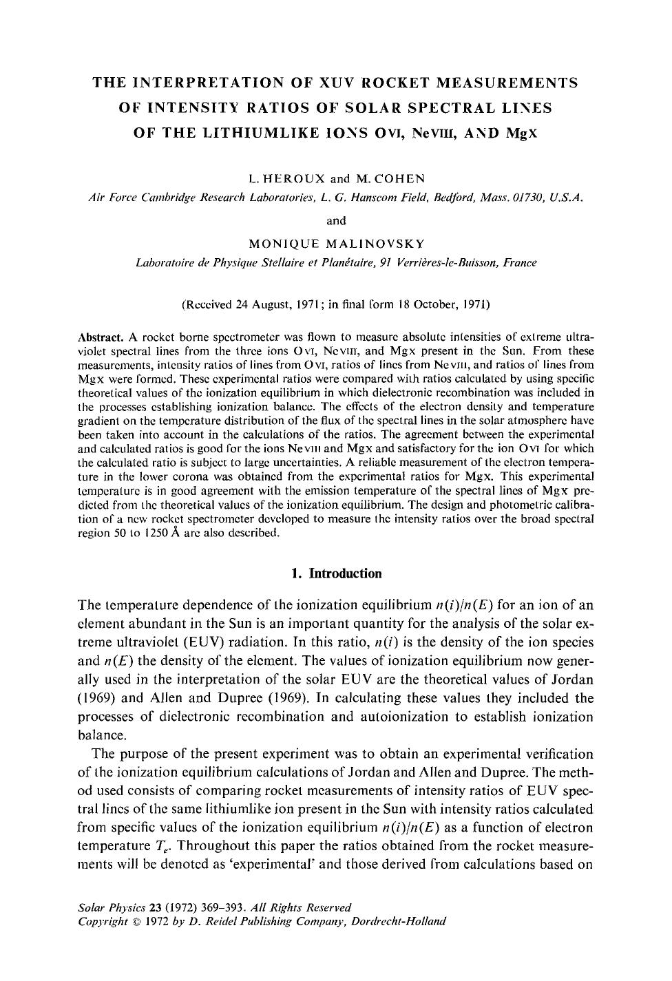 The interpretation of XUV rocket measurements of intensity ratios of solar spectral lines of the lithiumlike ions O <Emphasis Type="SmallCaps">vi<Emphasis>, Ne <Emphasis Type="Smal by Unknown