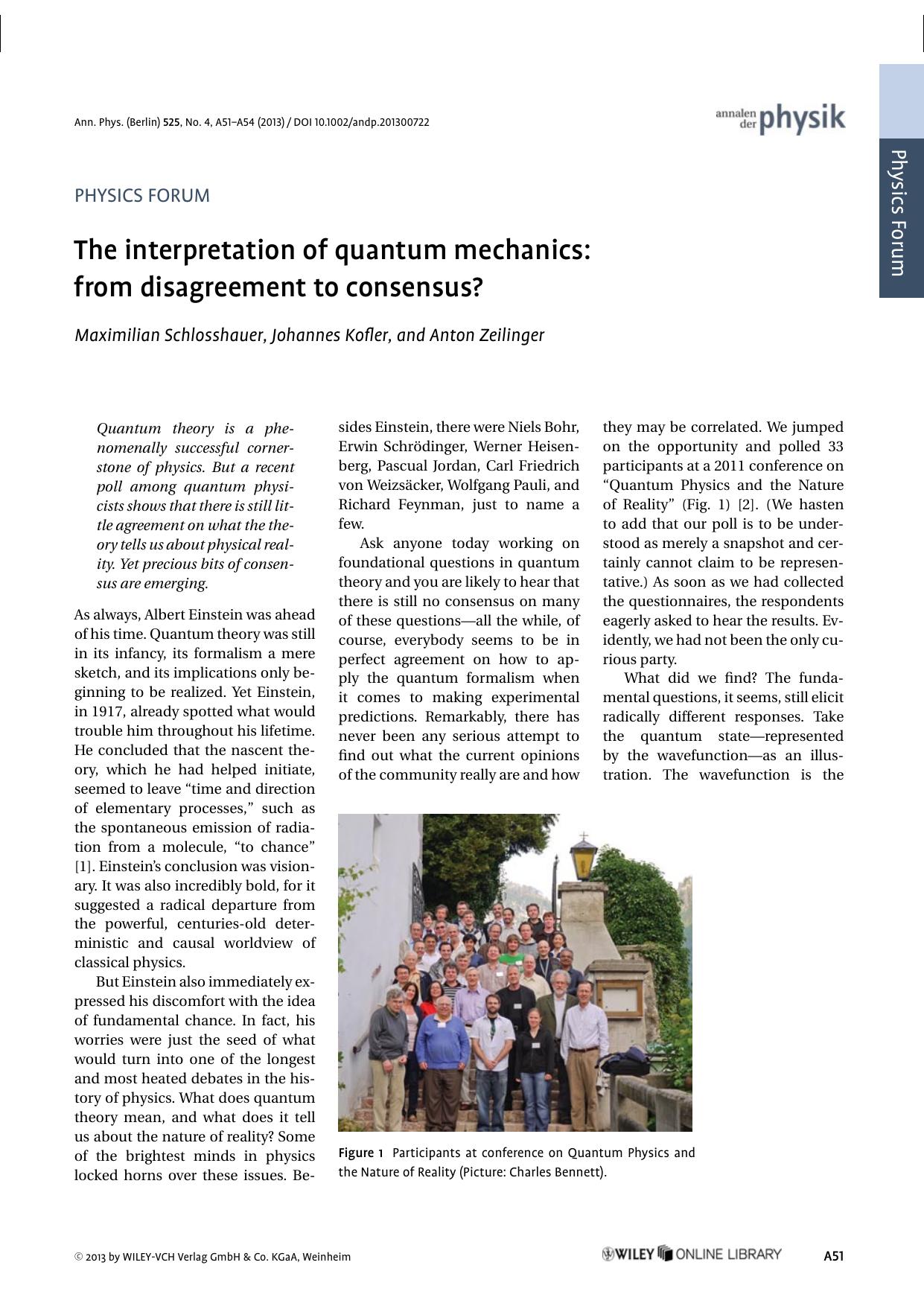 The interpretation of quantum mechanics: from disagreement to consensus by Unknown