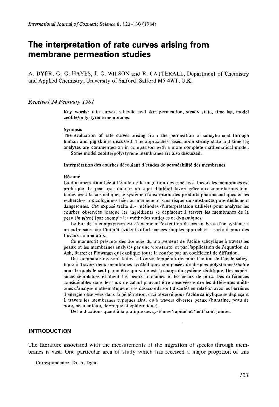 The interpretation of rate curves arising from membrane permeation studies by Unknown