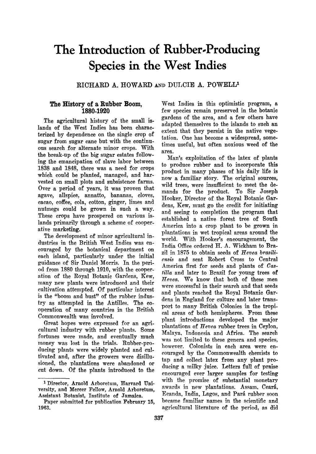 The introduction of rubber-producing species in the West Indies by Unknown