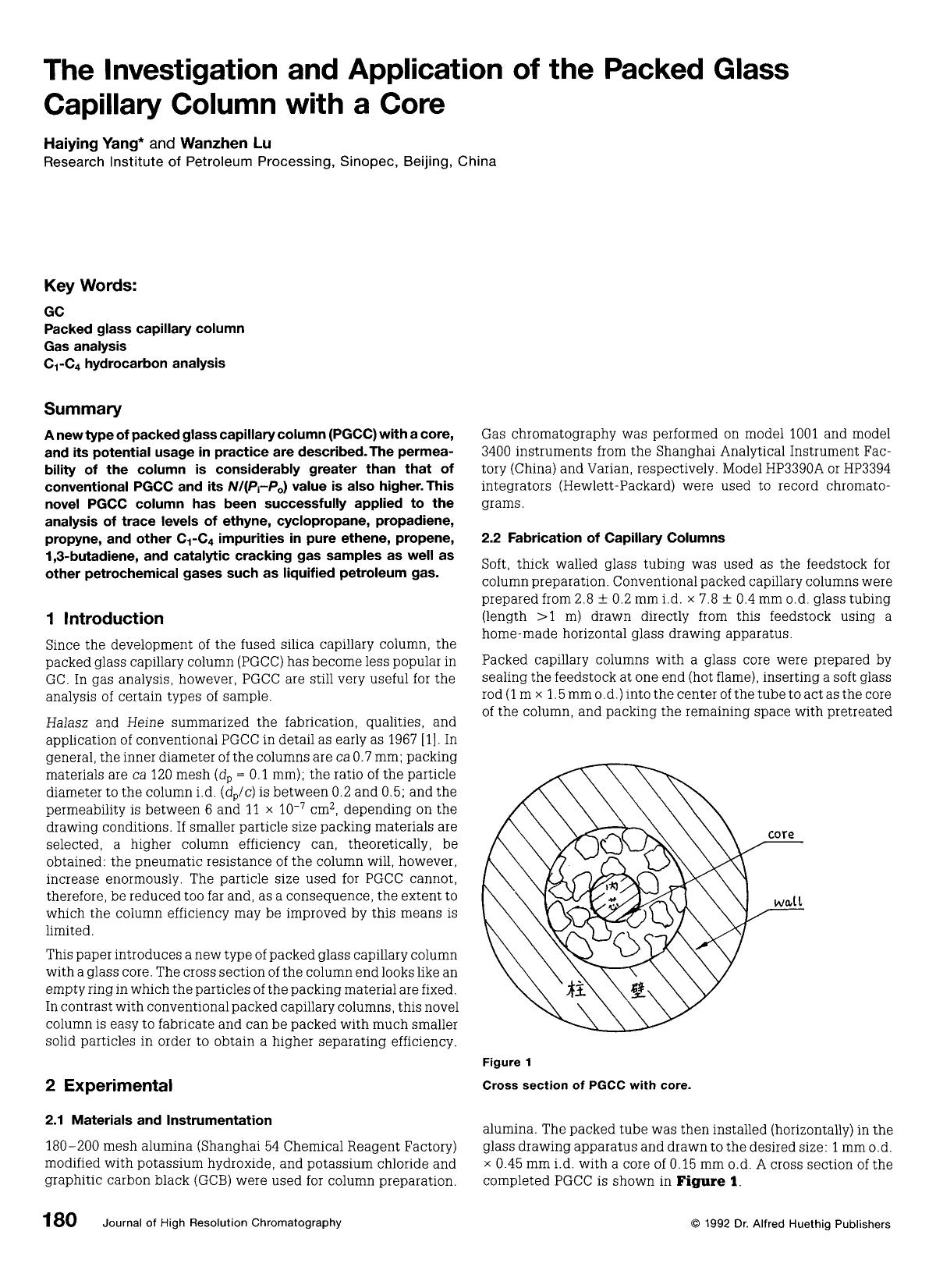 The investigation and application of the packed glass capillary column with a core by Unknown