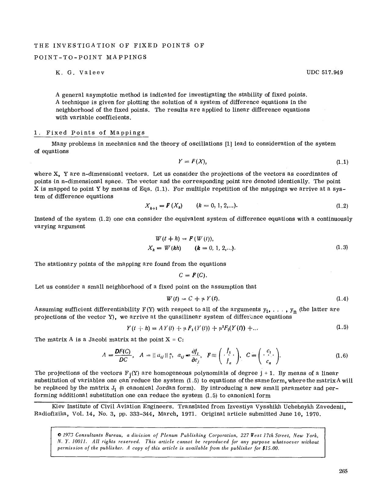 The investigation of fixed points of point-to-point mappings by Unknown