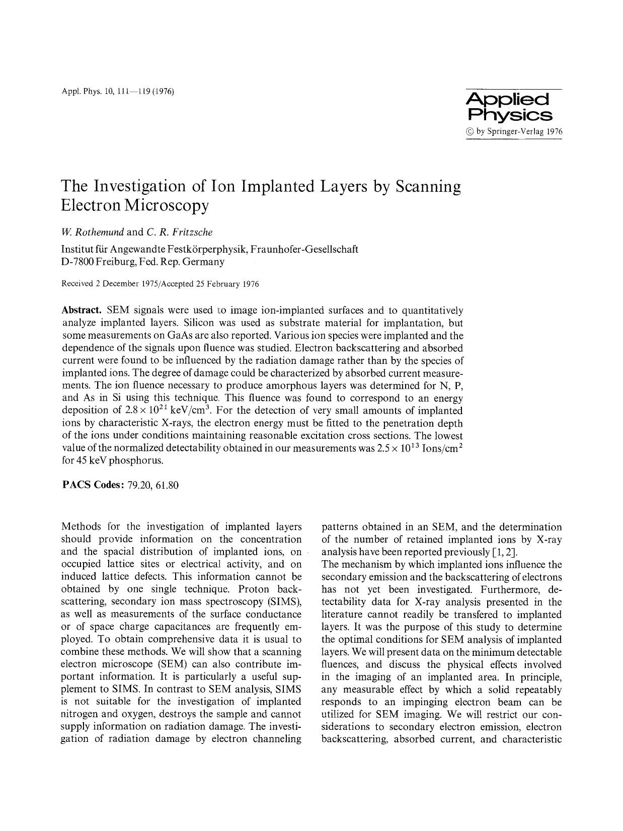 The investigation of ion implanted layers by scanning electron microscopy by Unknown