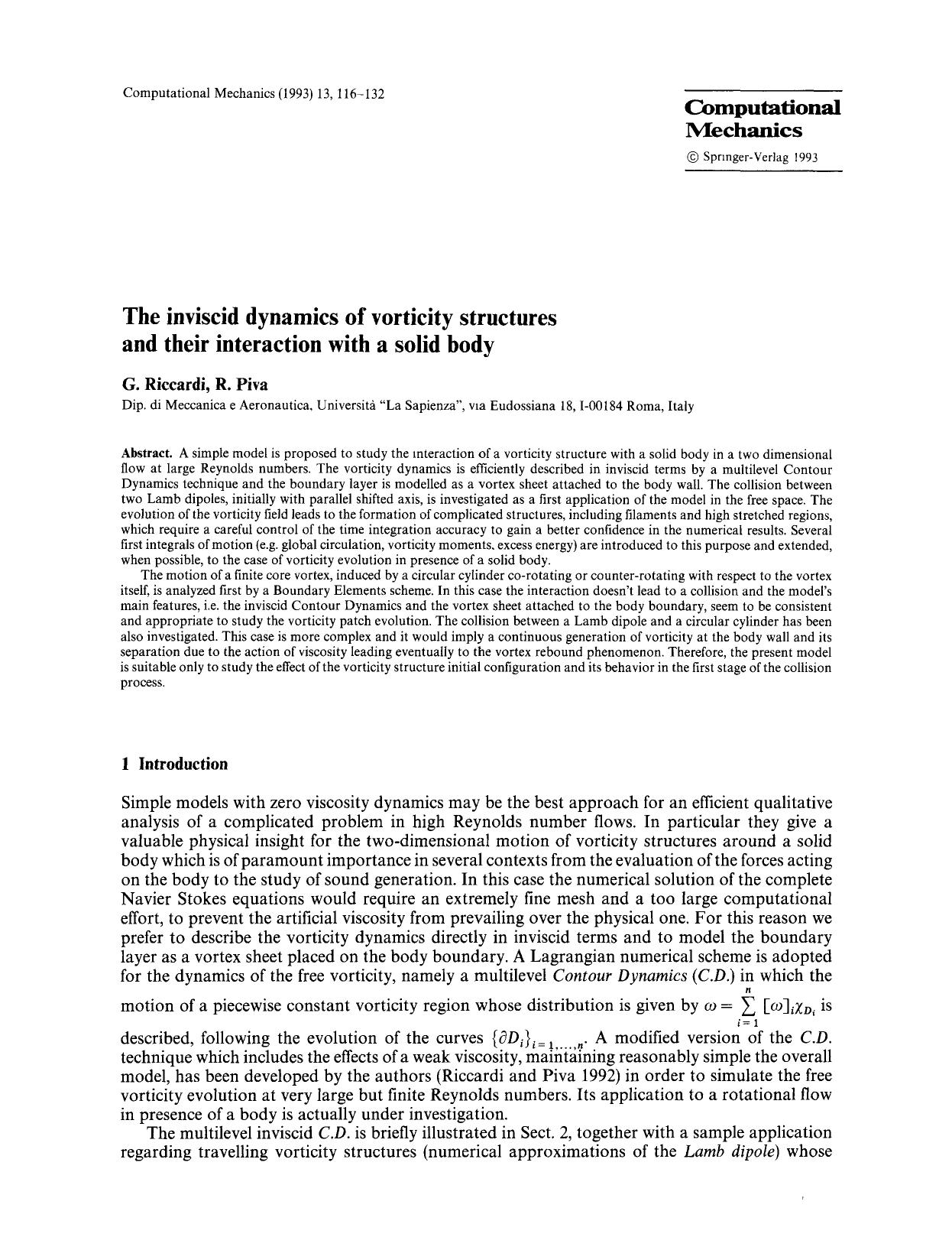 The inviscid dynamics of vorticity structures and their interaction with a solid body by Unknown