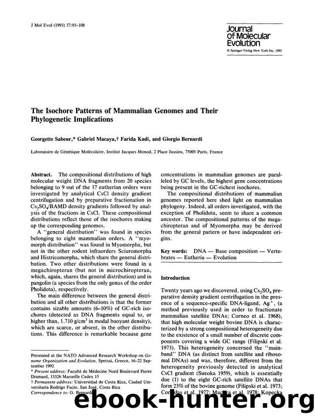The isochore patterns of mammalian genomes and their phylogenetic implications by Unknown
