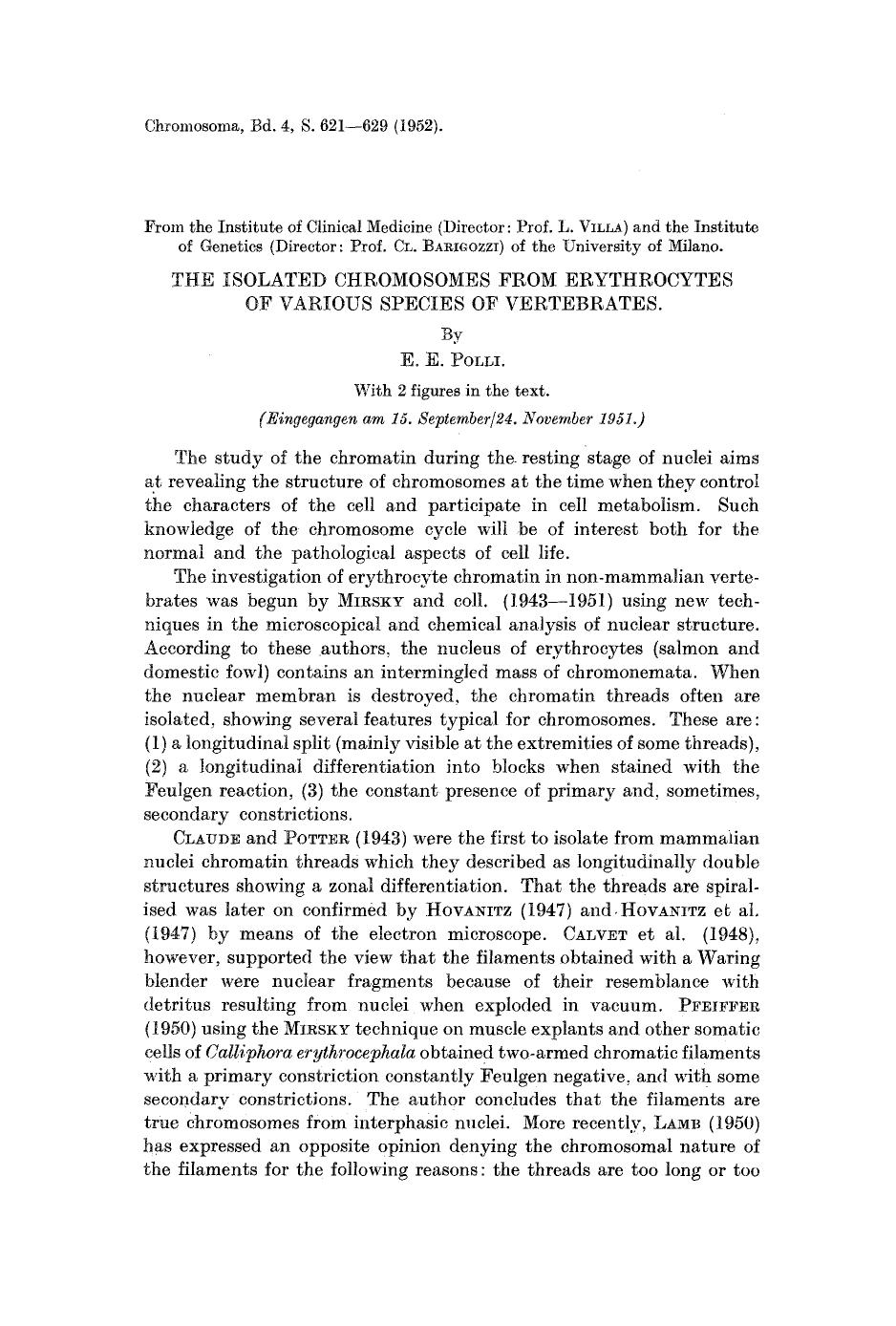 The isolated chromosomes from erythrocytes of various species of vertebrates by Unknown