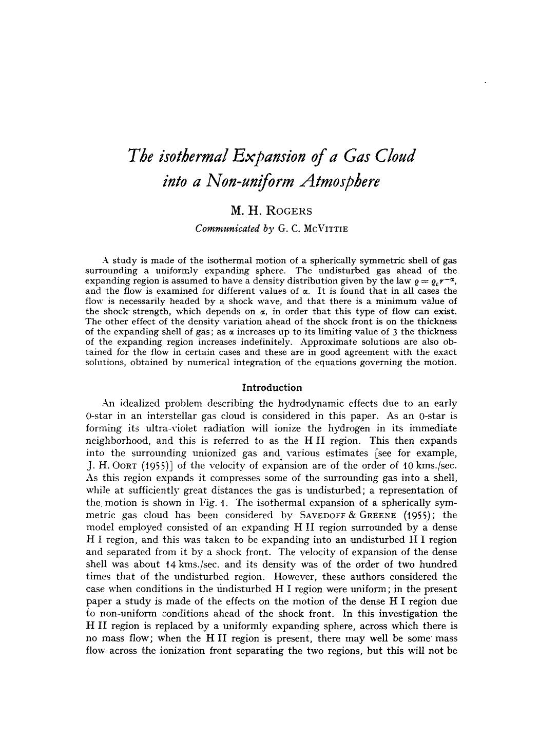 The isothermal expansion of a gas cloud into a non-uniform atmosphere by Unknown