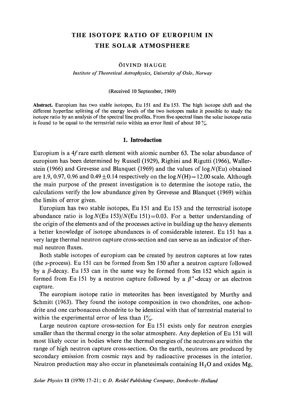 The isotope ratio of europium in the solar atmosphere by Unknown