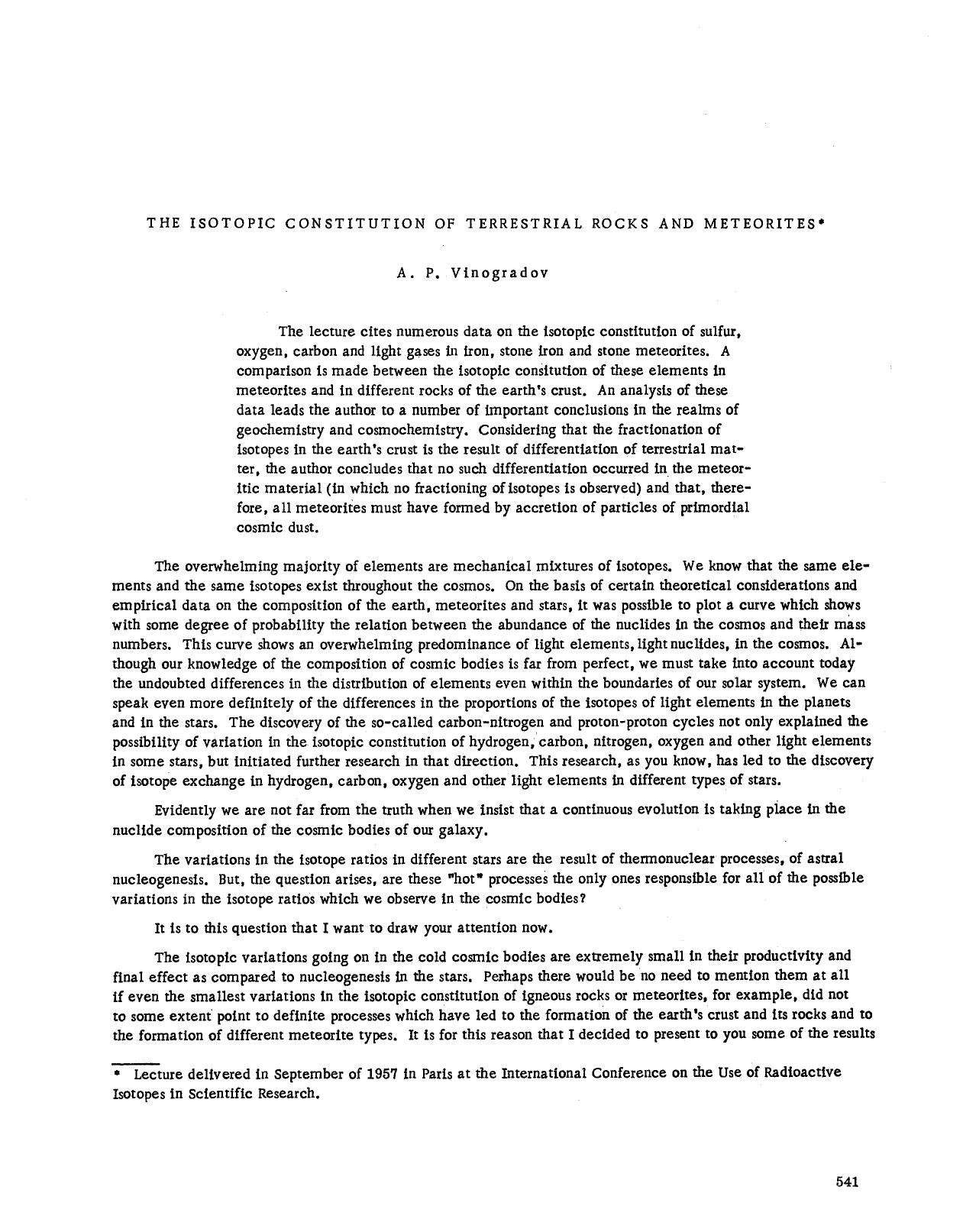 The isotopic constitution of terrestrial rocks and meteorites by Unknown