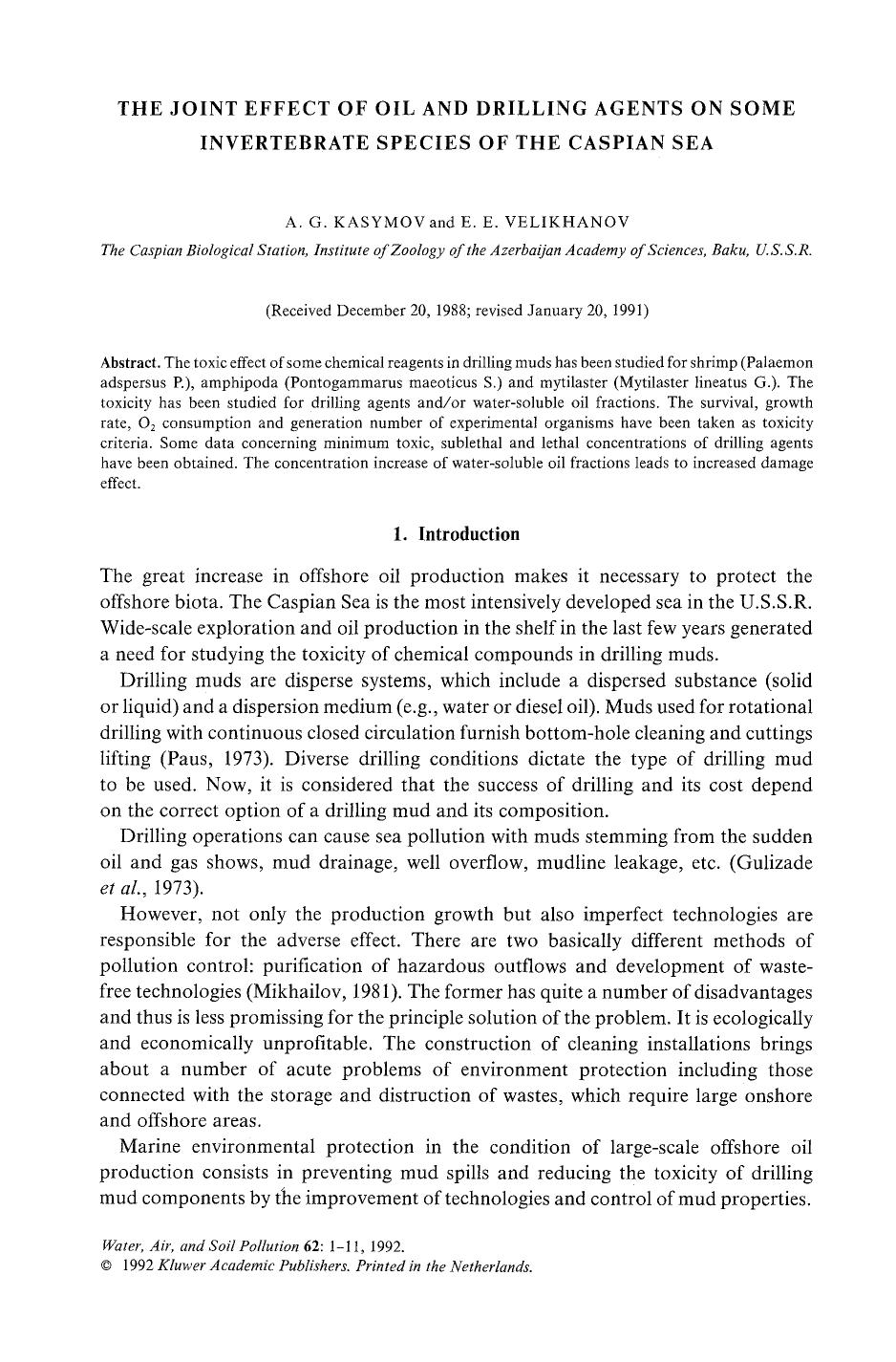 The joint effect of oil and drilling agents on some invertebrate species of the Caspian Sea by Unknown