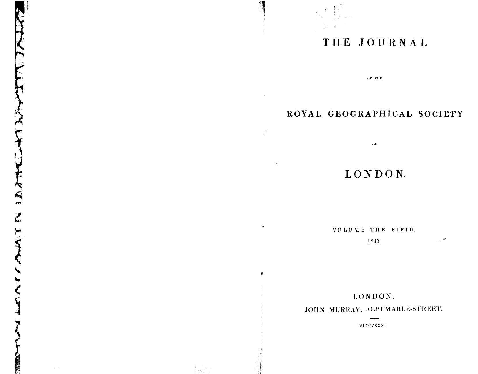 The journal of the royal geographical society of london 1835. vol. 5 by 1835