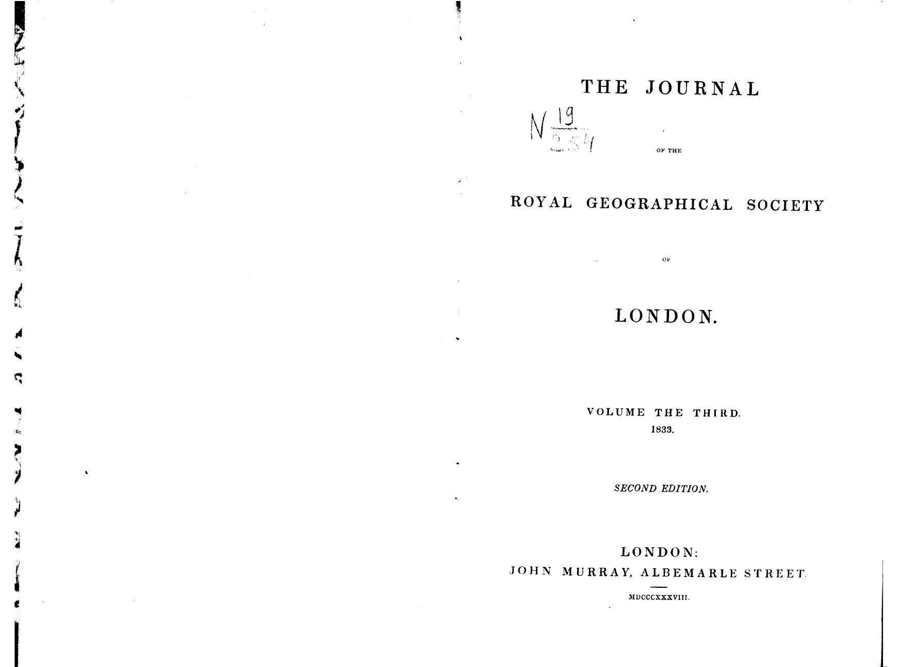 The journal of the royal geographical society of london2 edition 1833. vol. 3 by 1838