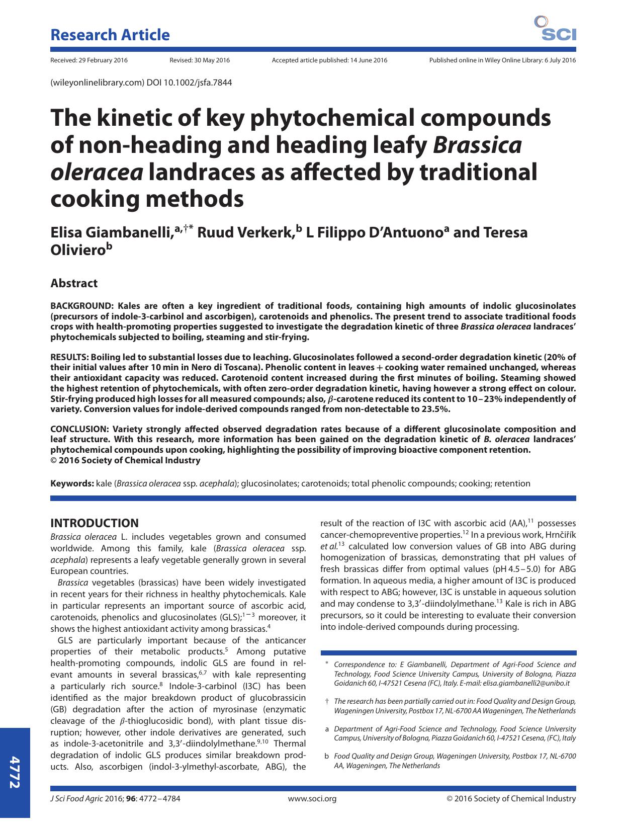 The kinetic of key phytochemical compounds of non-heading and heading leafy Brassica oleracea landraces as affected by traditional cooking methods by Unknown