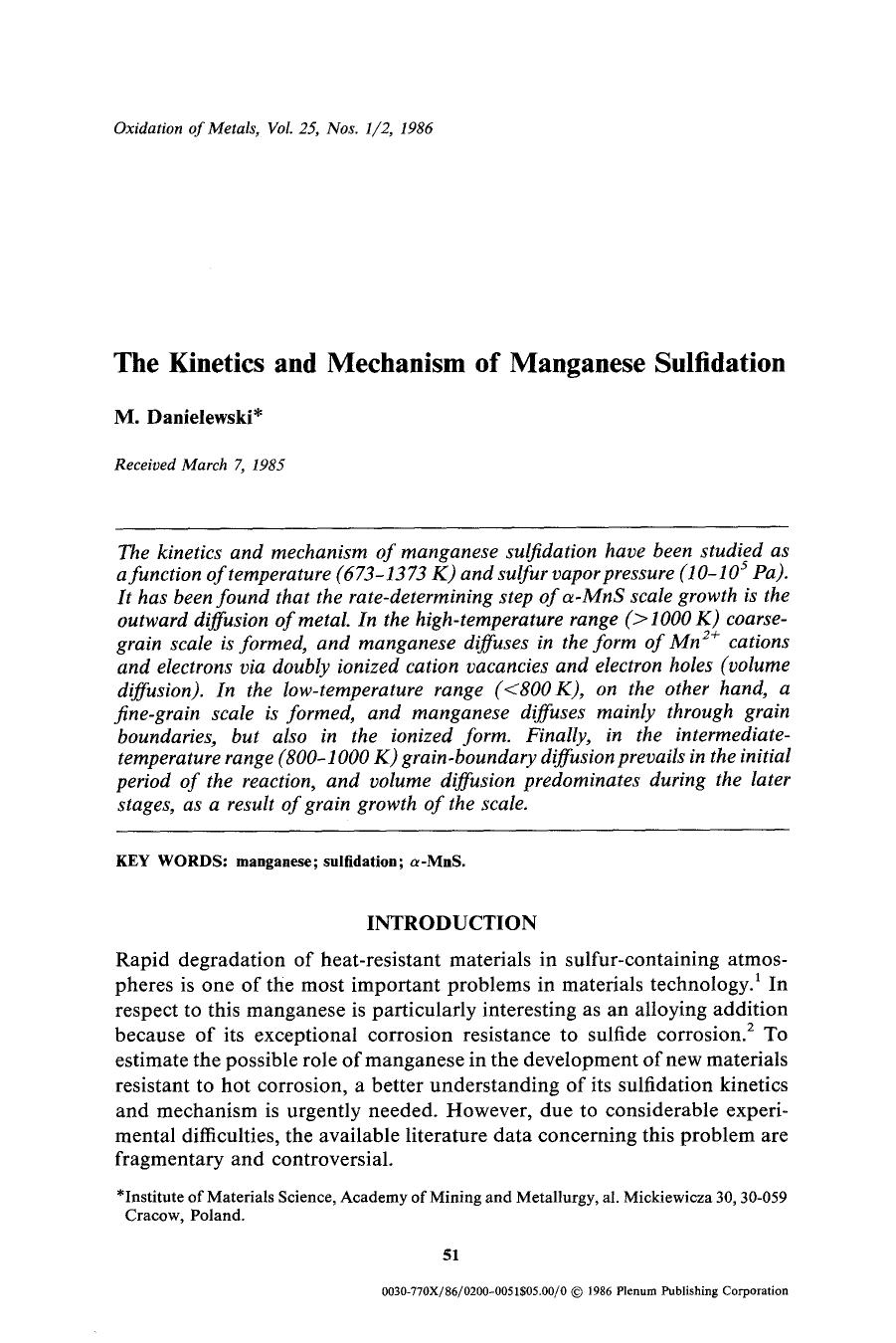 The kinetics and mechanism of manganese sulfidation by Unknown