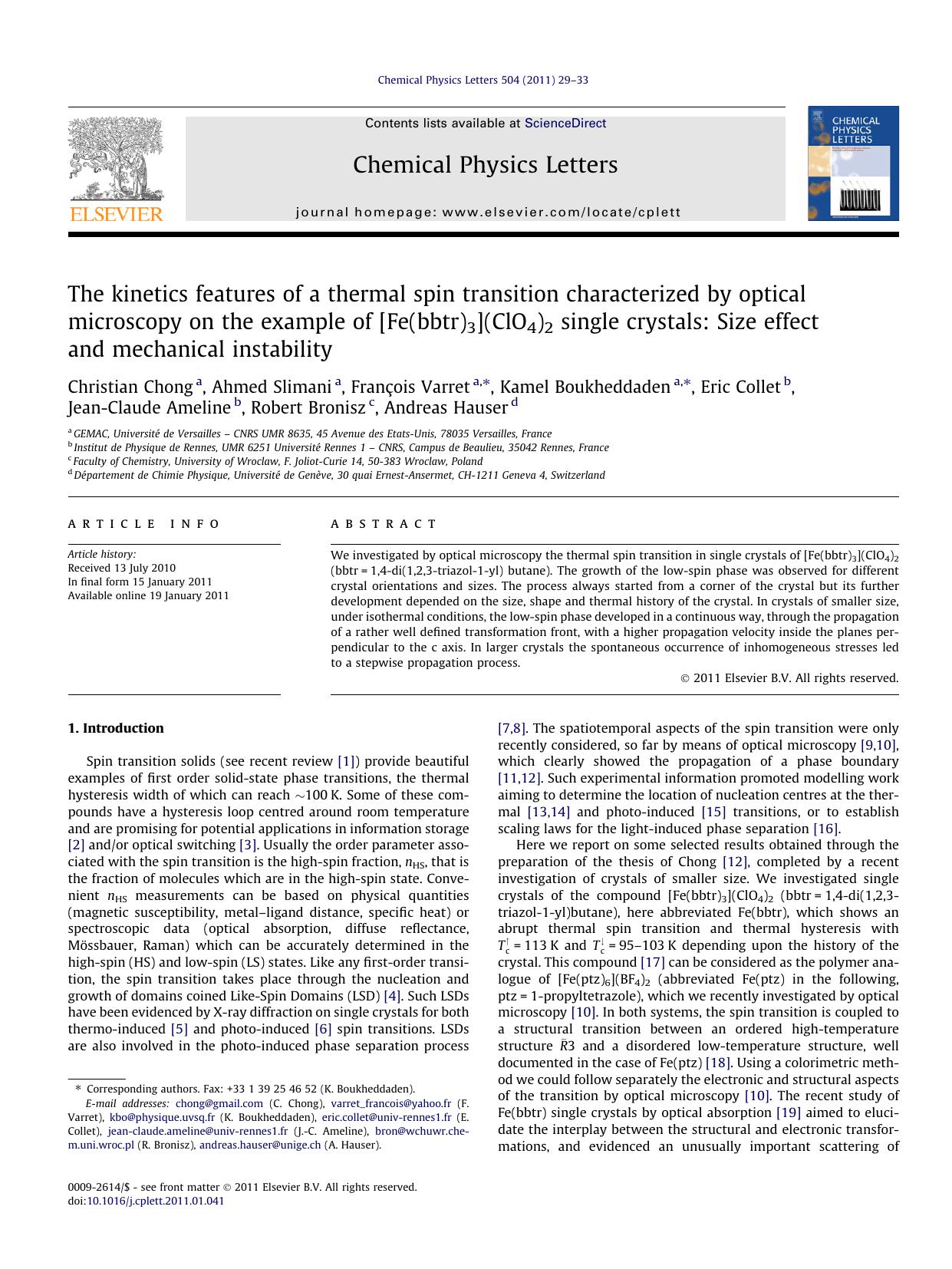 The kinetics features of a thermal spin transition characterized by optical microscopy on the example of [Fe(bbtr)3](ClO4)2 single crystals: Size effect and mechanical instability by unknow