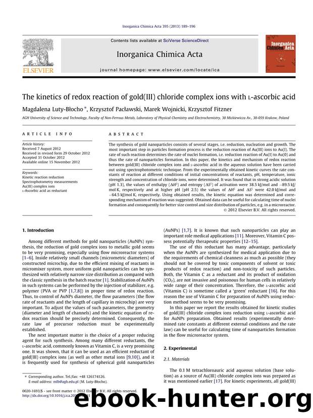 The kinetics of redox reaction of gold(III) chloride complex ions with l-ascorbic acid by Magdalena Luty-BÅ‚ocho & Krzysztof Pacławski & Marek Wojnicki & Krzysztof Fitzner