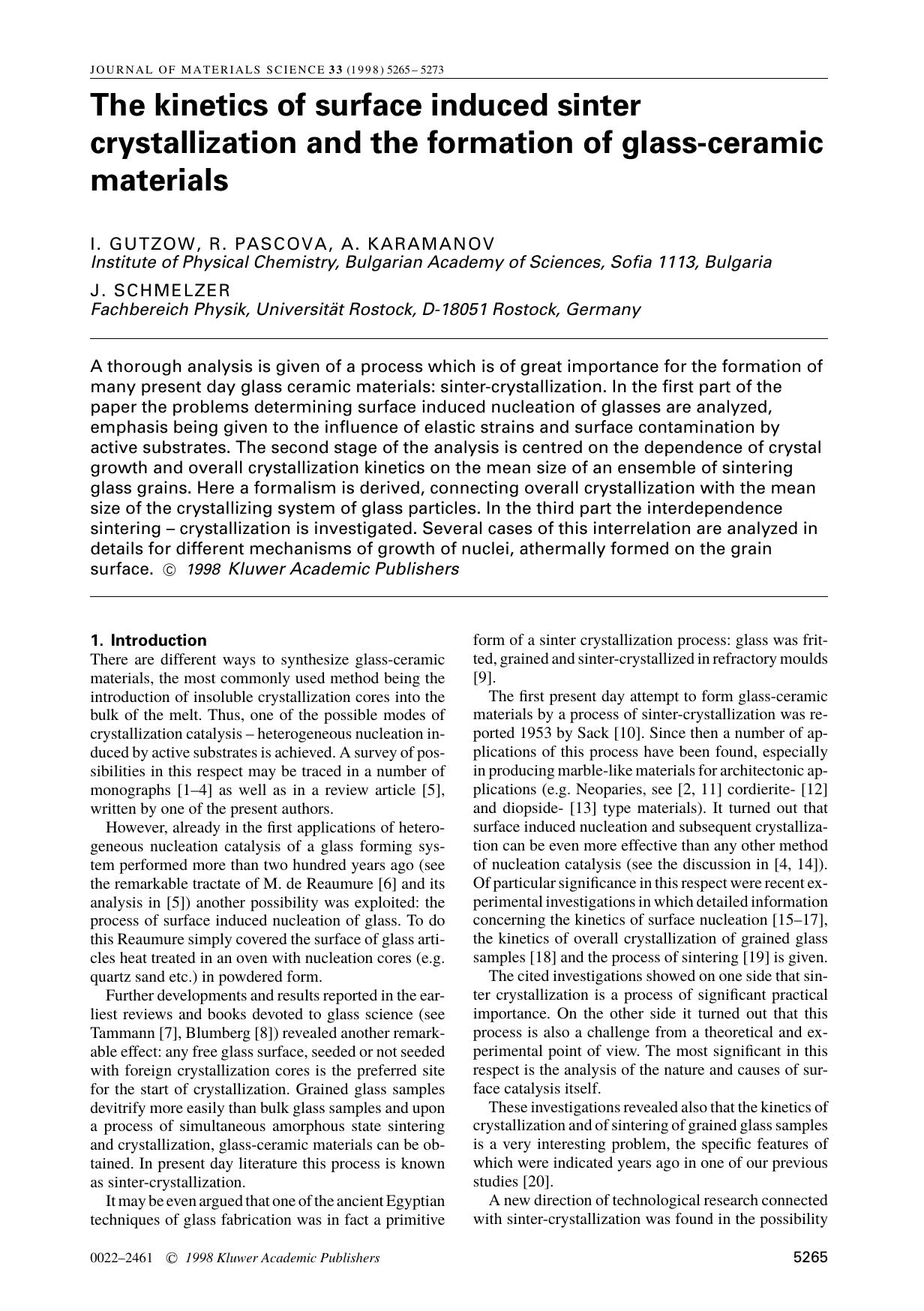 The kinetics of surface induced sinter crystallization and the formation of glass-ceramic materials by Unknown