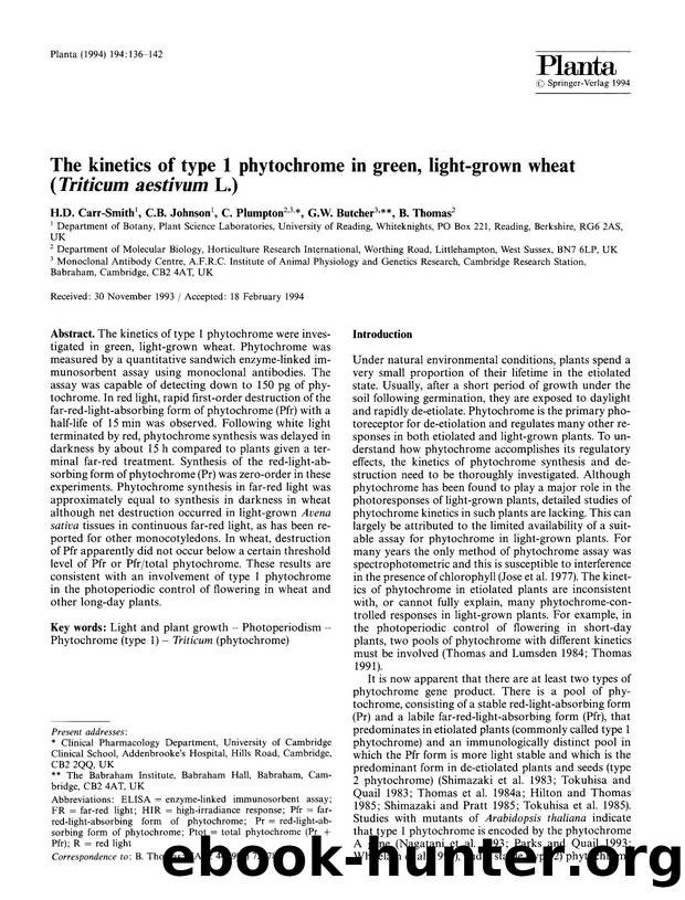 The kinetics of type 1 phytochrome in green, light-grown wheat (<Emphasis Type="Italic">Triticum aestivum<Emphasis> L.) by Unknown