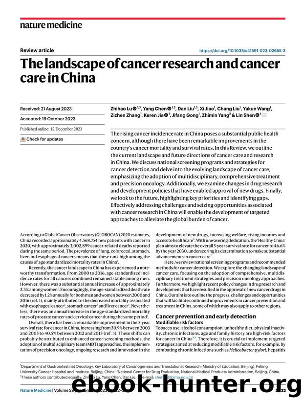 The landscape of cancer research and cancer care in China by unknow