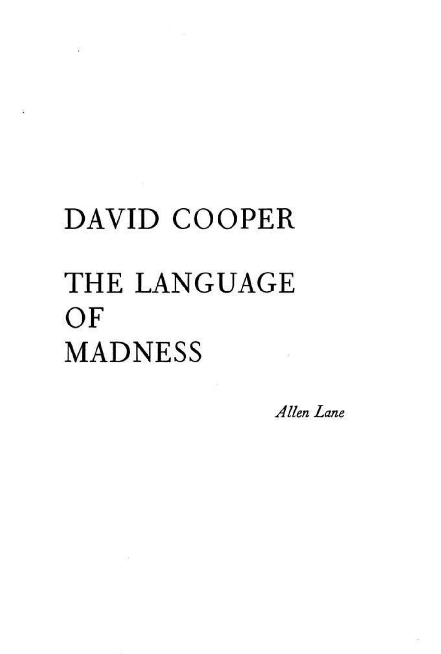 The language of madness. by David Cooper