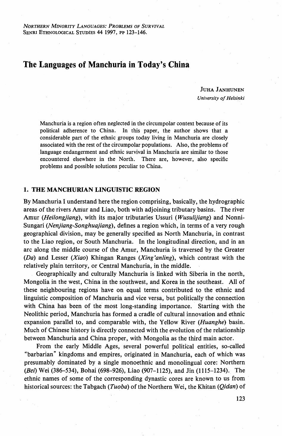 The languages of Manchuria in today's China by Janhunen Juha