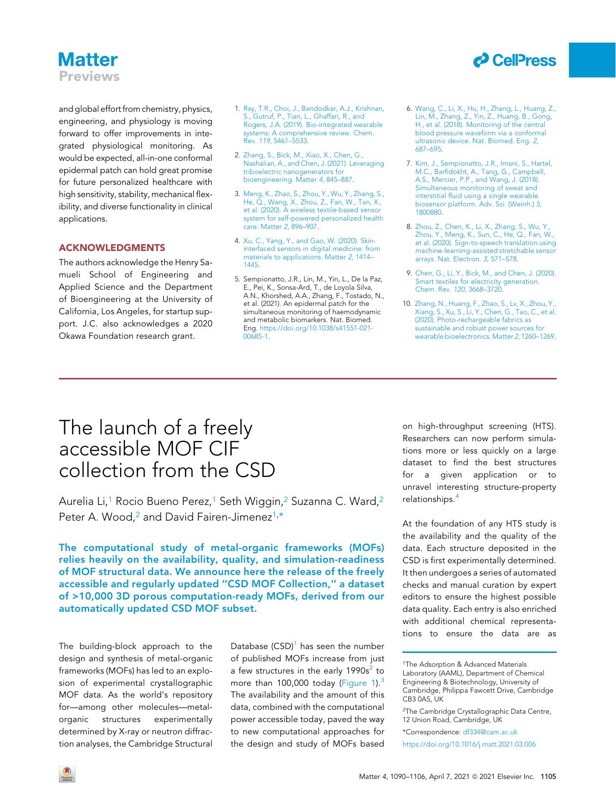 The launch of a freely accessible MOF CIF collection from the CSD by unknow