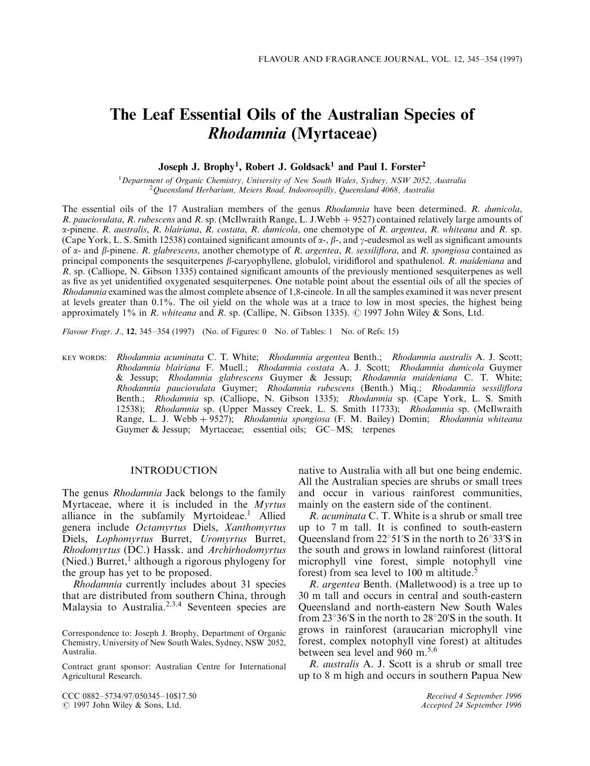 The leaf essential oils of the Australian species of Rhodamnia (Myrtaceae) by Unknown