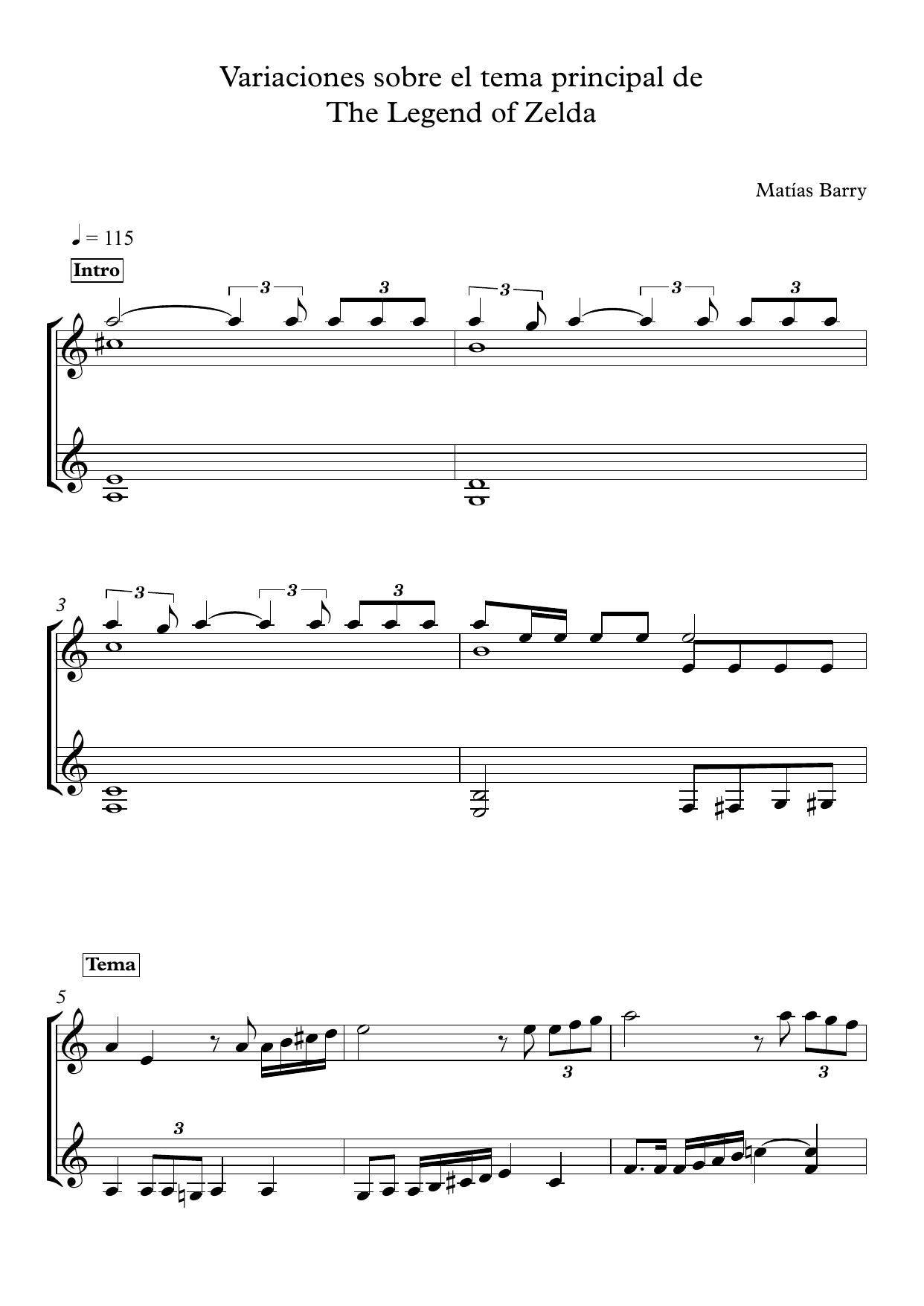 The legend of zelda main theme (guitar duet) sheet music by Unknown