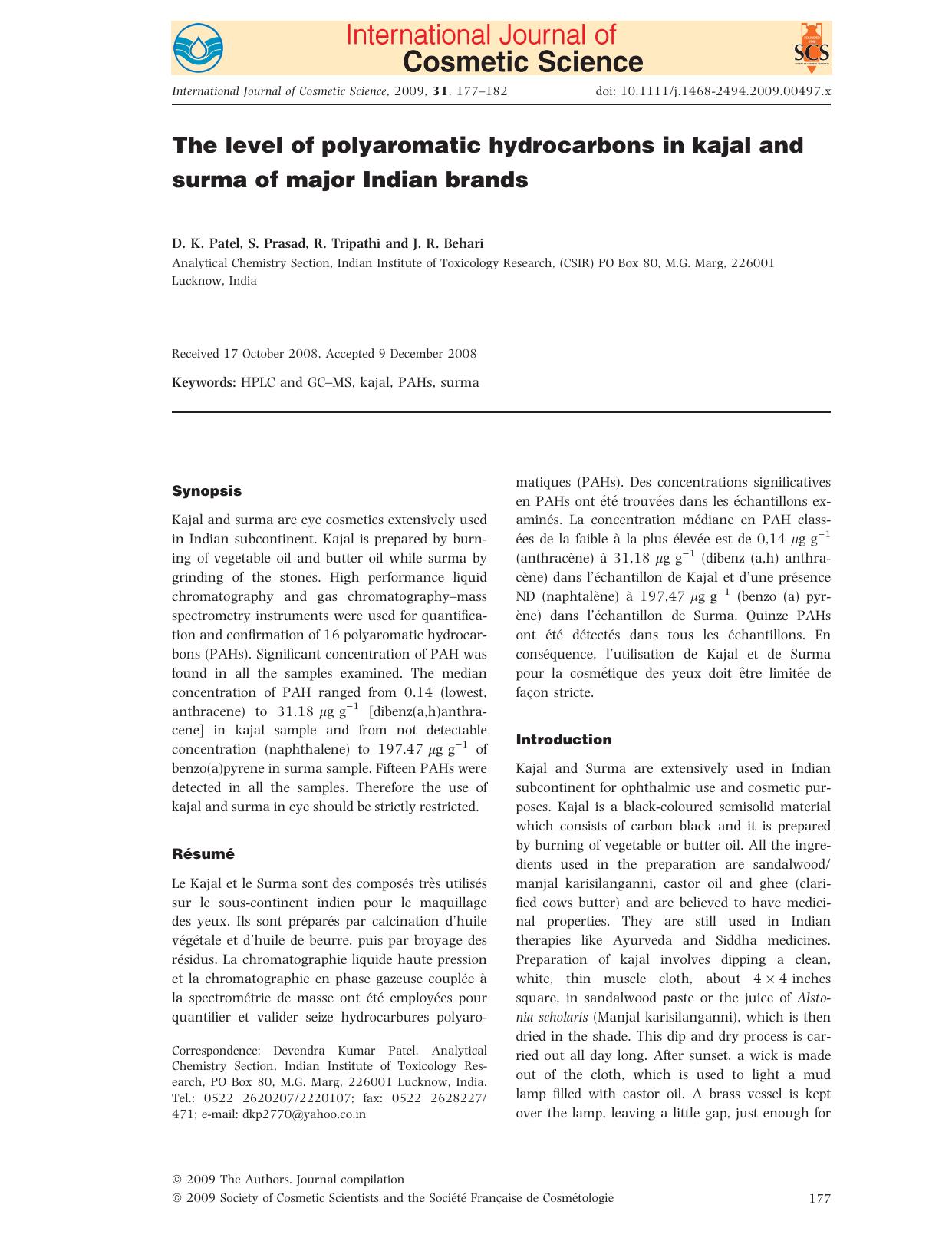 The level of polyaromatic hydrocarbons in kajal and surma of major Indian brands by Unknown