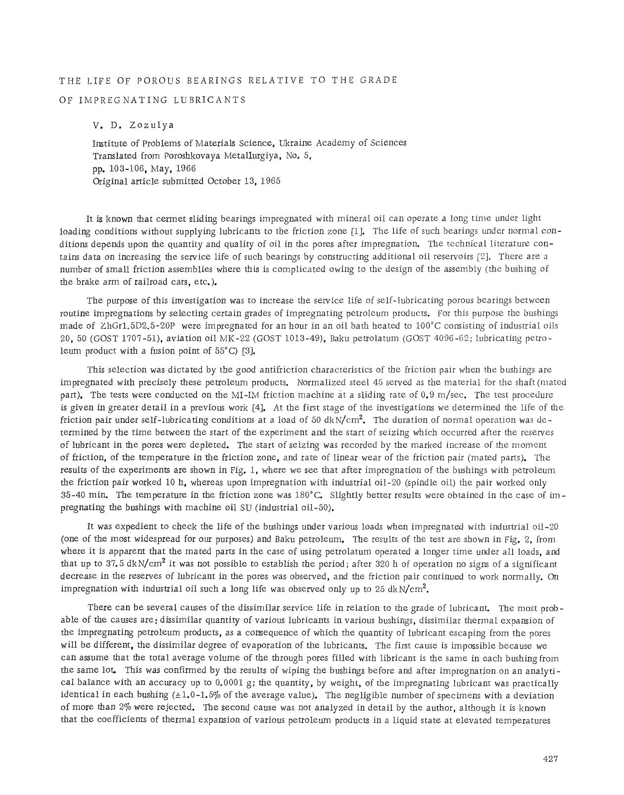 The life of porous bearings relative to the grade of impregnating lubricants by Unknown