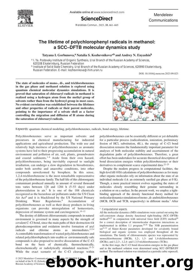The lifetime of polychlorophenyl radicals in methanol: A SCCâDFTB molecular dynamics study by Tatyana I. Gorbunova & Natalia S. Kozhevnikova & Andrey N. Enyashin