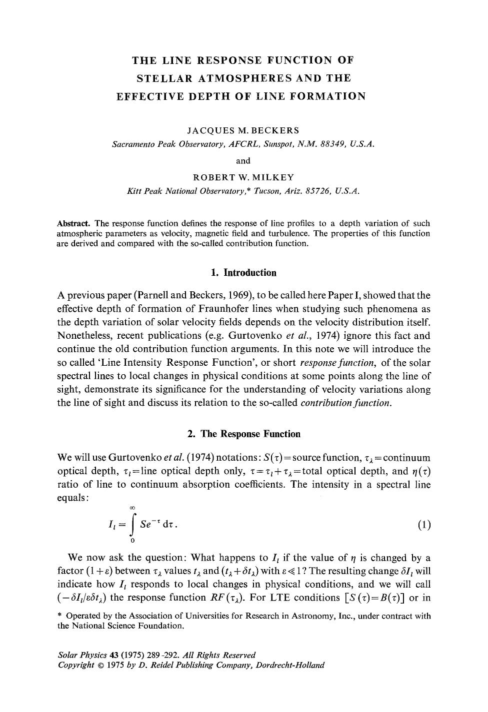 The line response function of stellar atmospheres and the effective depth of line formation by Unknown