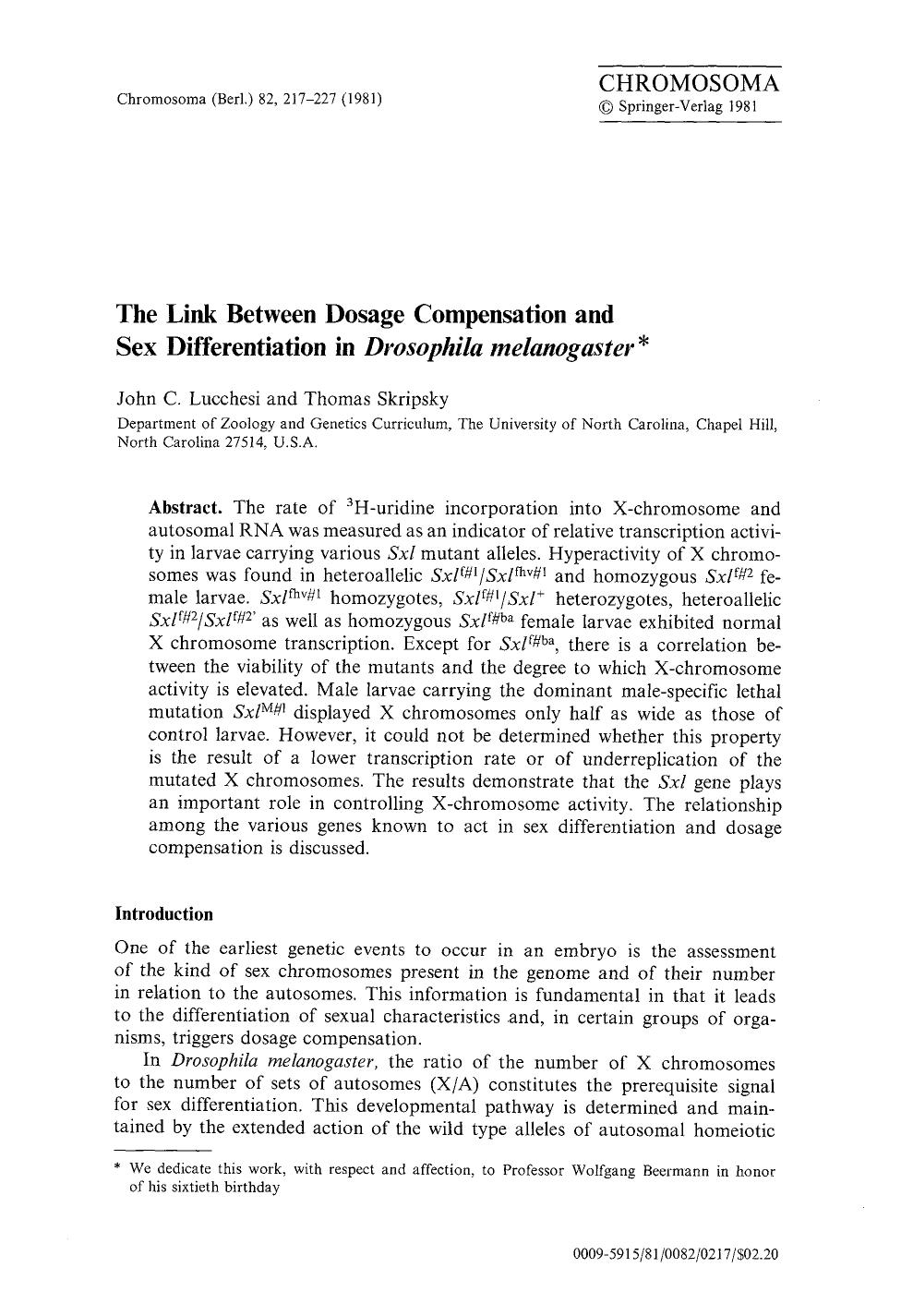 The link between dosage compensation and sex differentiation in  <Emphasis Type="Italic">Drosophila melanogaster <Emphasis> by Unknown