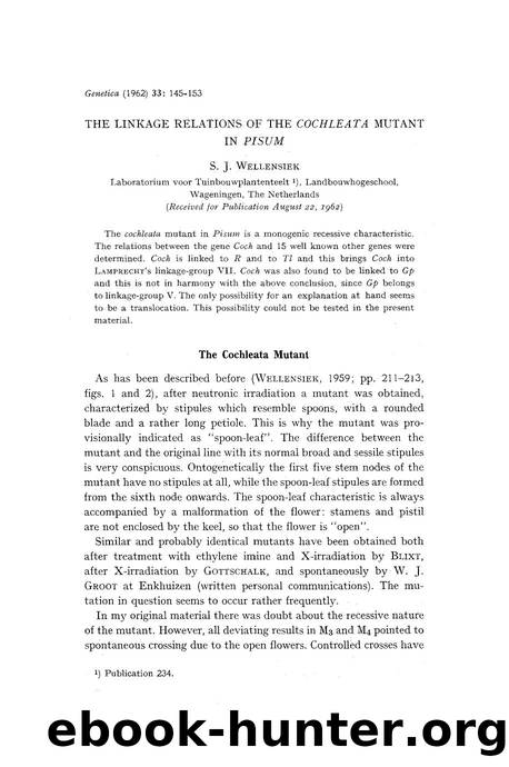 The linkage relations of the <Emphasis Type="Italic">cochleata <Emphasis> mutant in <Emphasis Type="Italic">Pisum <Emphasis> by Unknown