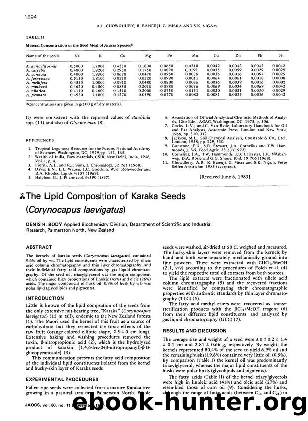 The lipid composition of karaka seeds (corynocapus laevigatus) by Unknown