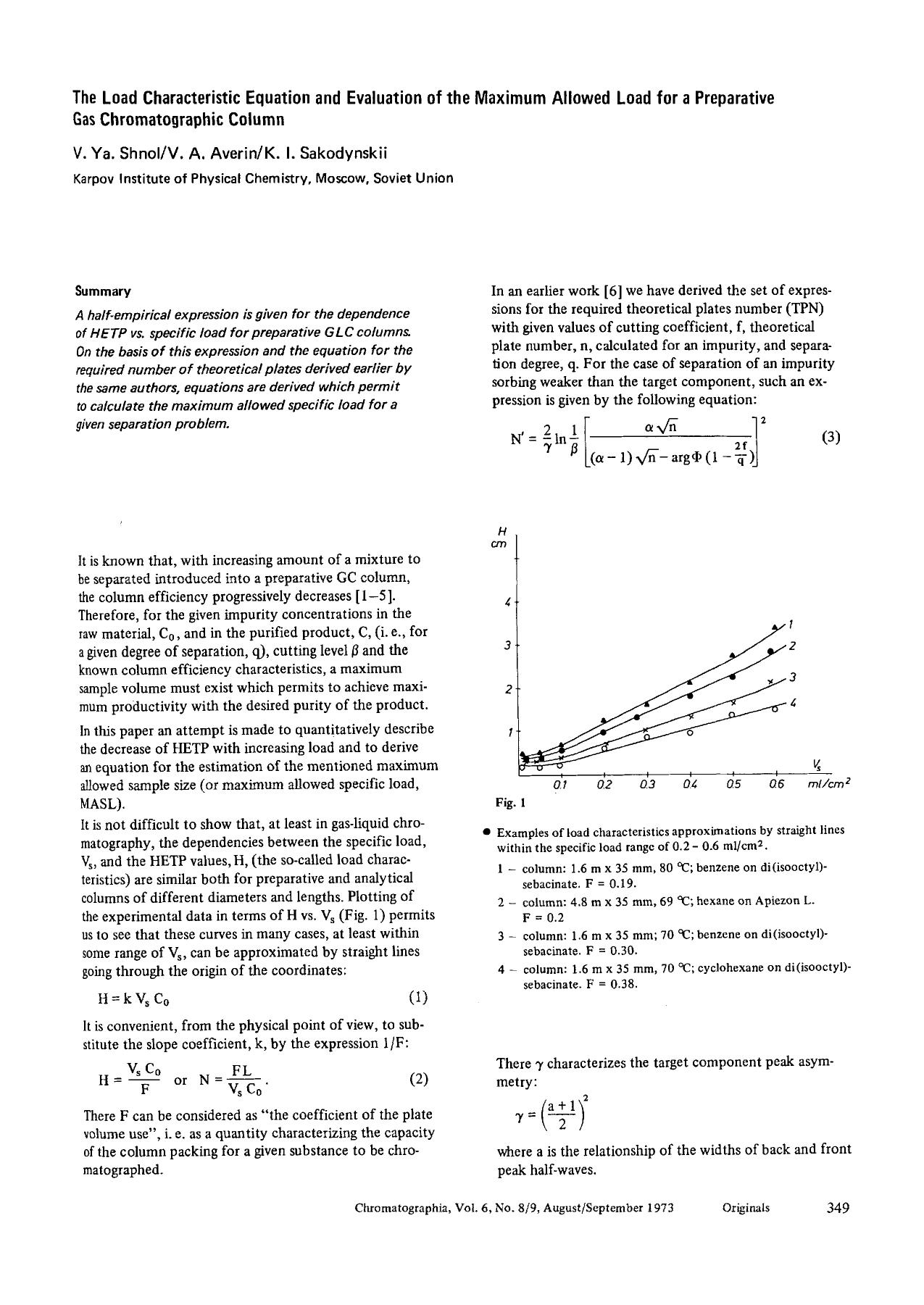 The load characteristic equation and evaluation of the maximum allowed load for a preparative gas chromatographic column by Unknown