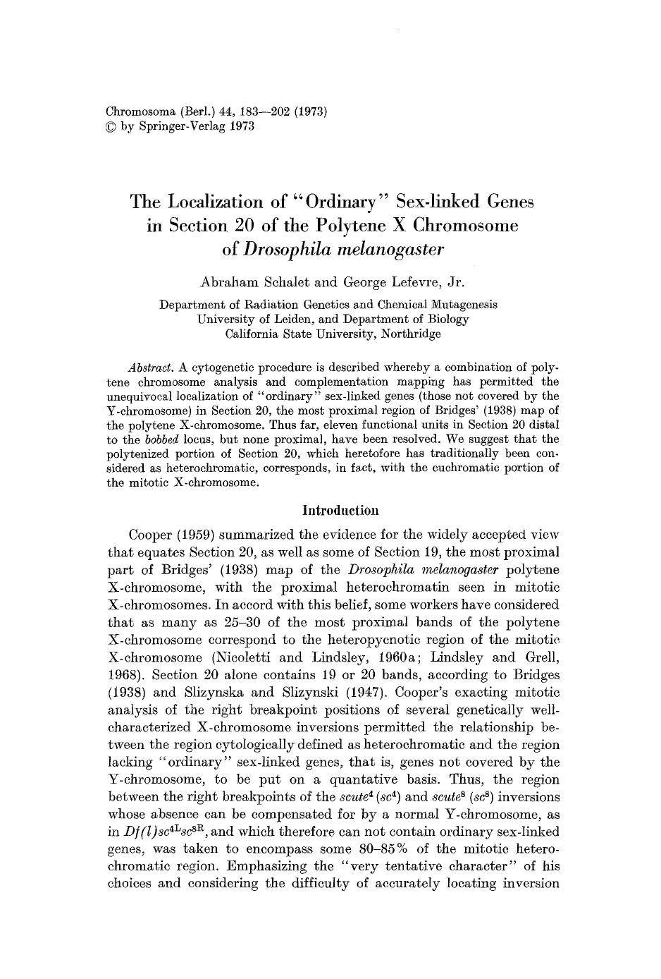 The localization of &#x201C;ordinary&#x201D; sex-linked genes in section 20 of the polytene X chromosome of <Emphasis Type="Italic">Drosophila melanogaster<Emphasis> by Unknown