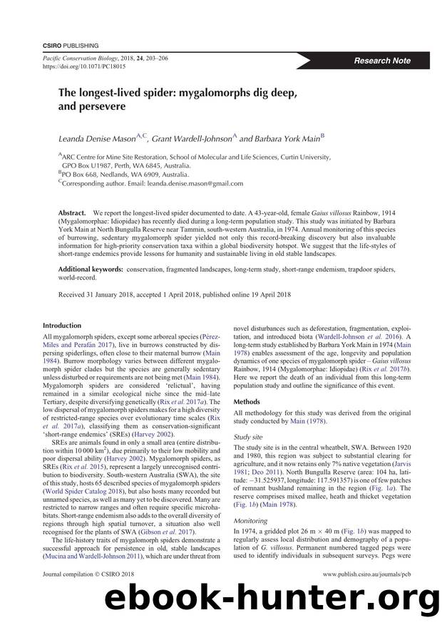 The longest-lived spider: mygalomorphs dig deep, and persevere by L. D. Mason et al