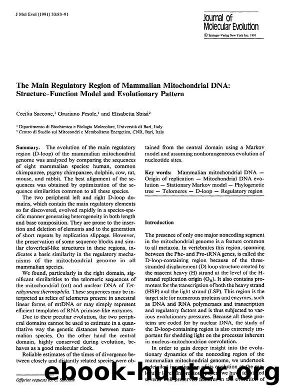 The main regulatory region of mammalian mitochondrial DNA: Structure-function model and evolutionary pattern by Unknown