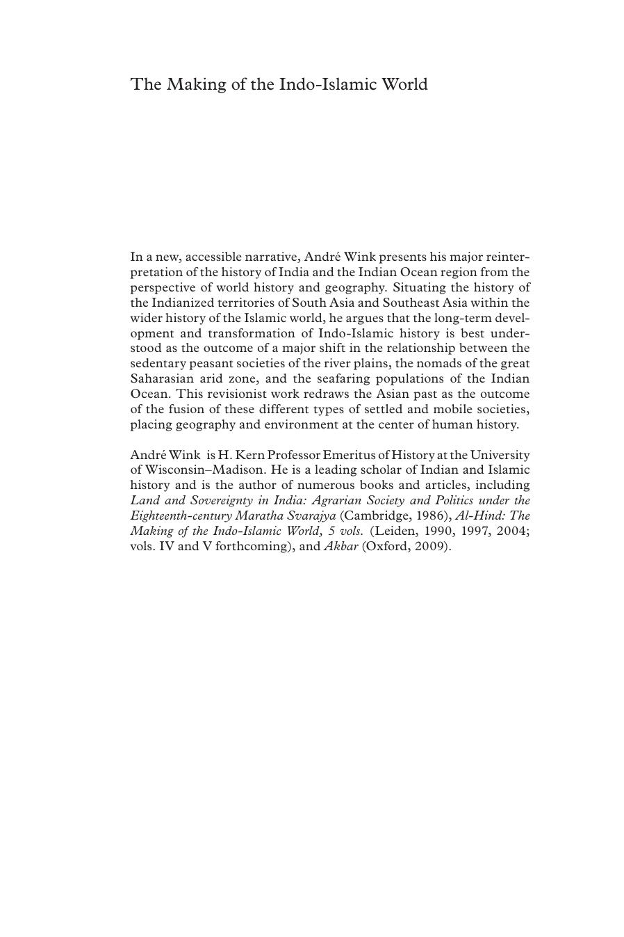 The making of the Indo-Islamic world c.700-1800 CE by André Wink