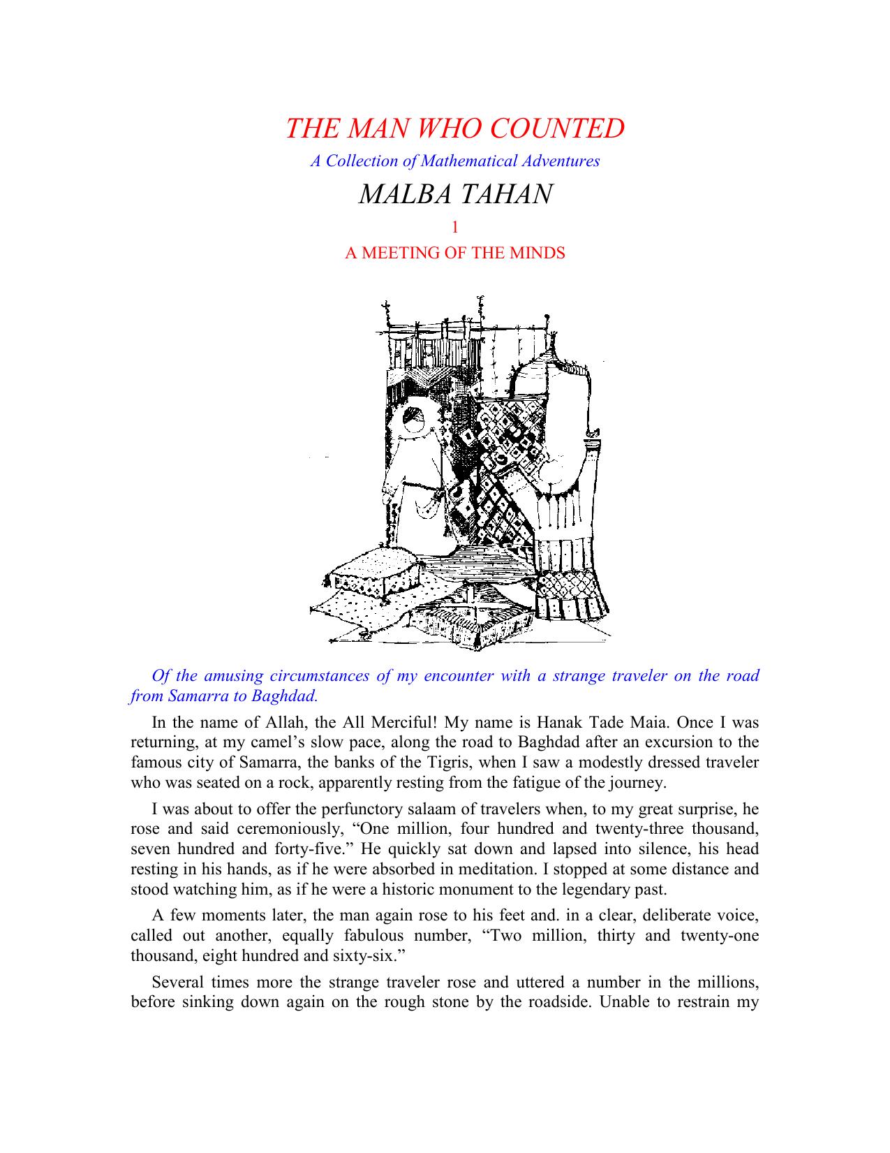 The man who counted: a collection of mathematical adventures by Malba Tahan Patricia Reid Baquero Leslie Clark Alastair Reid