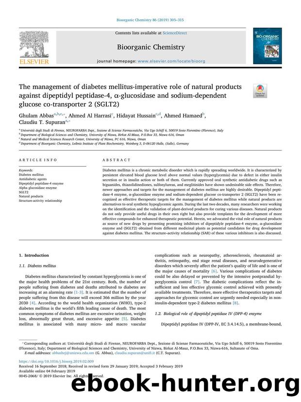 The management of diabetes mellitus-imperative role of natural products against dipeptidyl peptidase-4, Î±-glucosidase and sodium-dependent glucose co-transporter 2 (SGLT2) by Ghulam Abbas & Ahmed Al Harrasi & Hidayat Hussain & Ahmed Hamaed & Claudiu T. Supuran